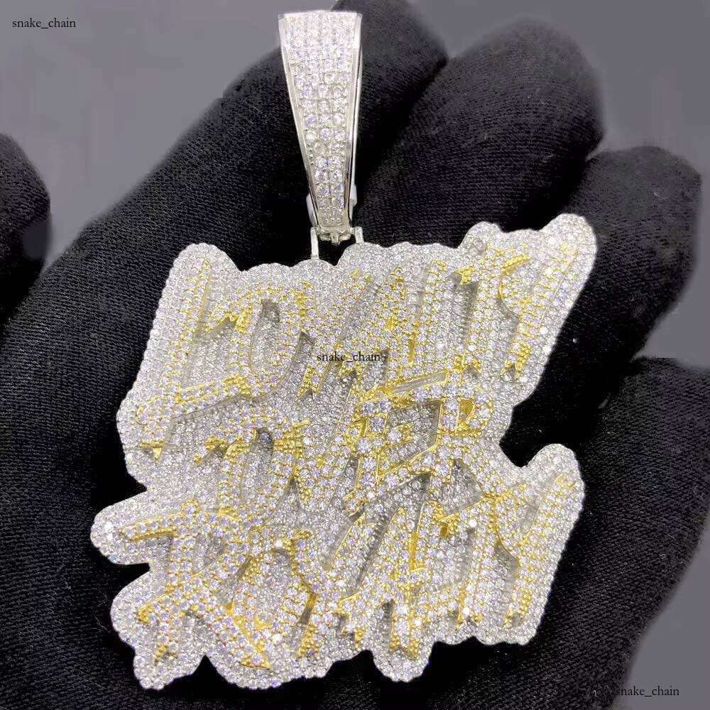 Ice Pearl CZ Letter Pendant Necklace Two-tone Gold Plated VVS Moissanite Unisex Hip Hop Jewelry Loyalty Royal Charm
