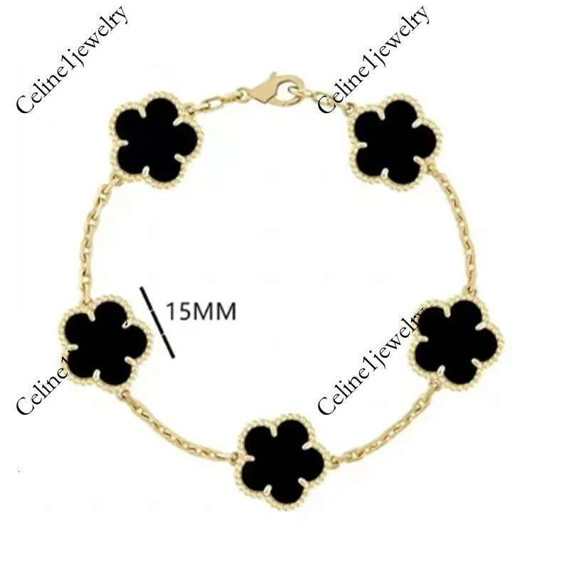 925 Silver Clover Five Flower 15mm Medium Chain High Quality Designer Bracelet Luxury Jewelry