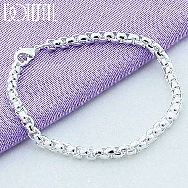 DOTEFFIL 925 Sterling Silver 18K Gold Round Box Chain Bracelet For Women Fashion Charm Wedding Engagement Party Jewelry