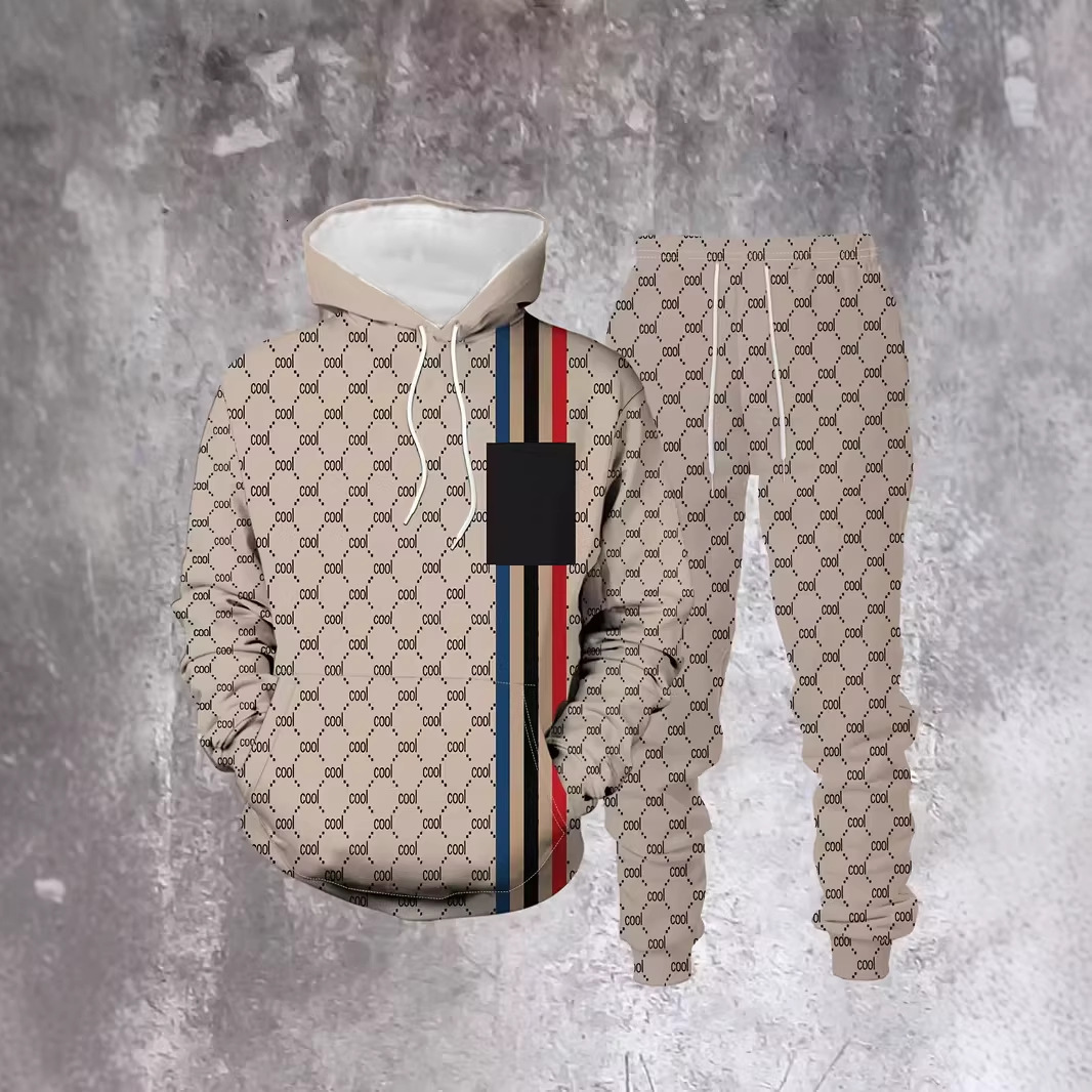 Men's Tracksuits New Design Digital Print Casual Luxury Sport Outdoor Breathable Long Pants With Hooded Sweatshirt Men's Clothing