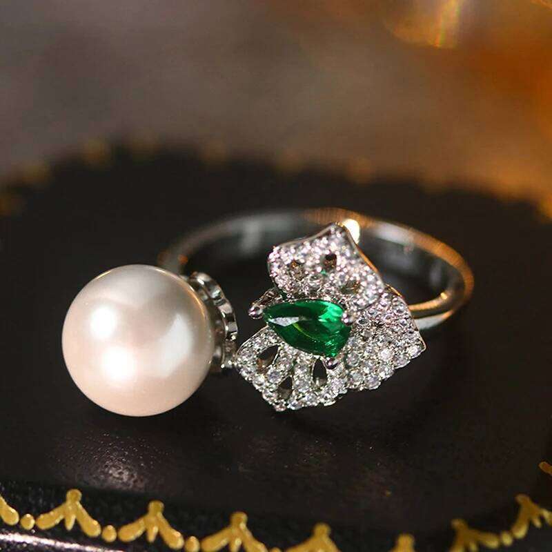 Y2k Irregular Emerald Butterfly Rings for Women Pearl Girl Gothic Insect Open Adjustable 925 Silver Ring Jewelry Gifts