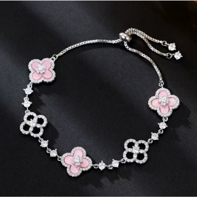 Women Clover Adjustable Bracelet Fashion Enamel Zircon Slider Chain Bracelet for Party Daily Wear 3 Color Options Jewelry Gift