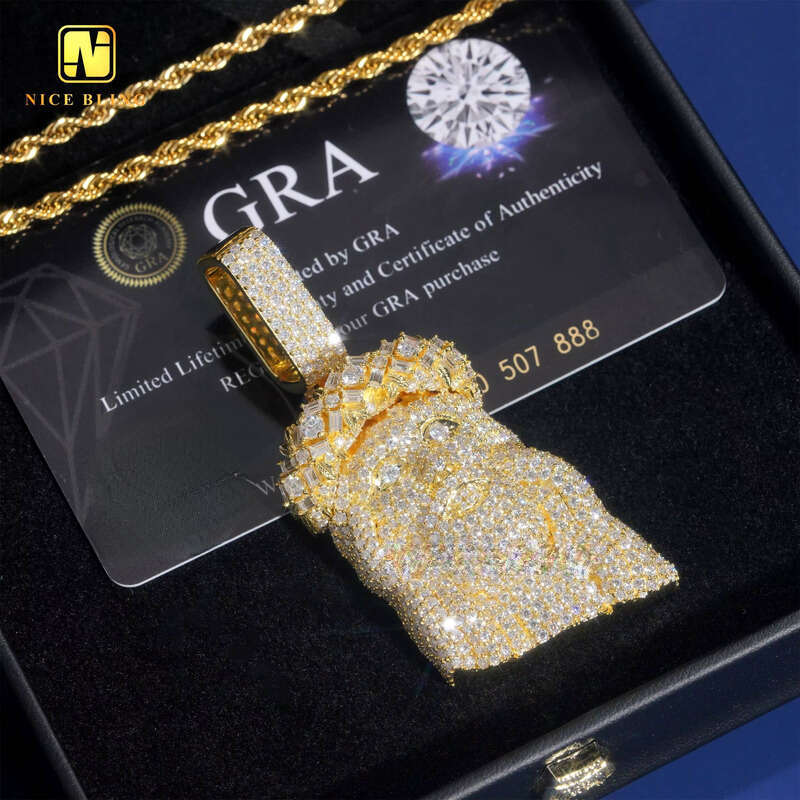 Ice out VVS Moissanite Full Iced Out Hui Shi Jesus Hip Hop 18k Gold Plated Custom Pendant 925 Silver Jewelry