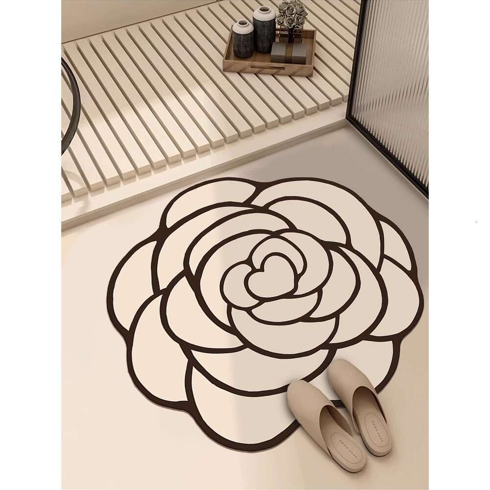 Light Luxury Floral Irregular Absorbent Bath Non-Slip French Camellia Cloakroom Foot Swivel Chair Mat