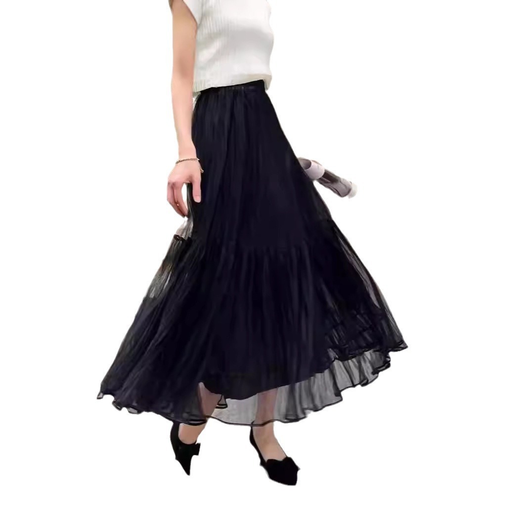 Runway Soft Tulle Skirt Hand-made Maxi Long Pleated Skirts Vintage Petticoat Voile Jupes Falda 210621