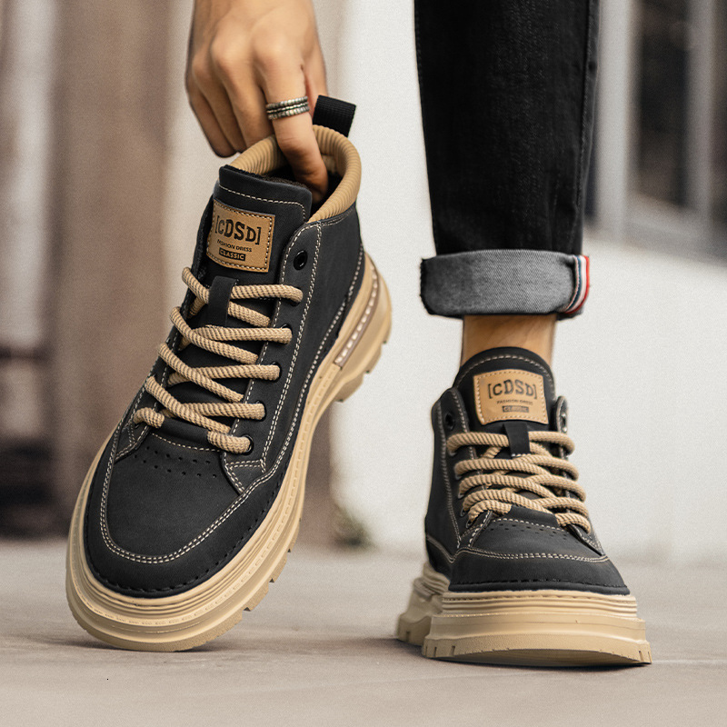 Ddmytiger Men S Martin New Autumn Breathable British Style Retro Casual Leather Boots Black High Top Work Shoes Outdoor Shoes