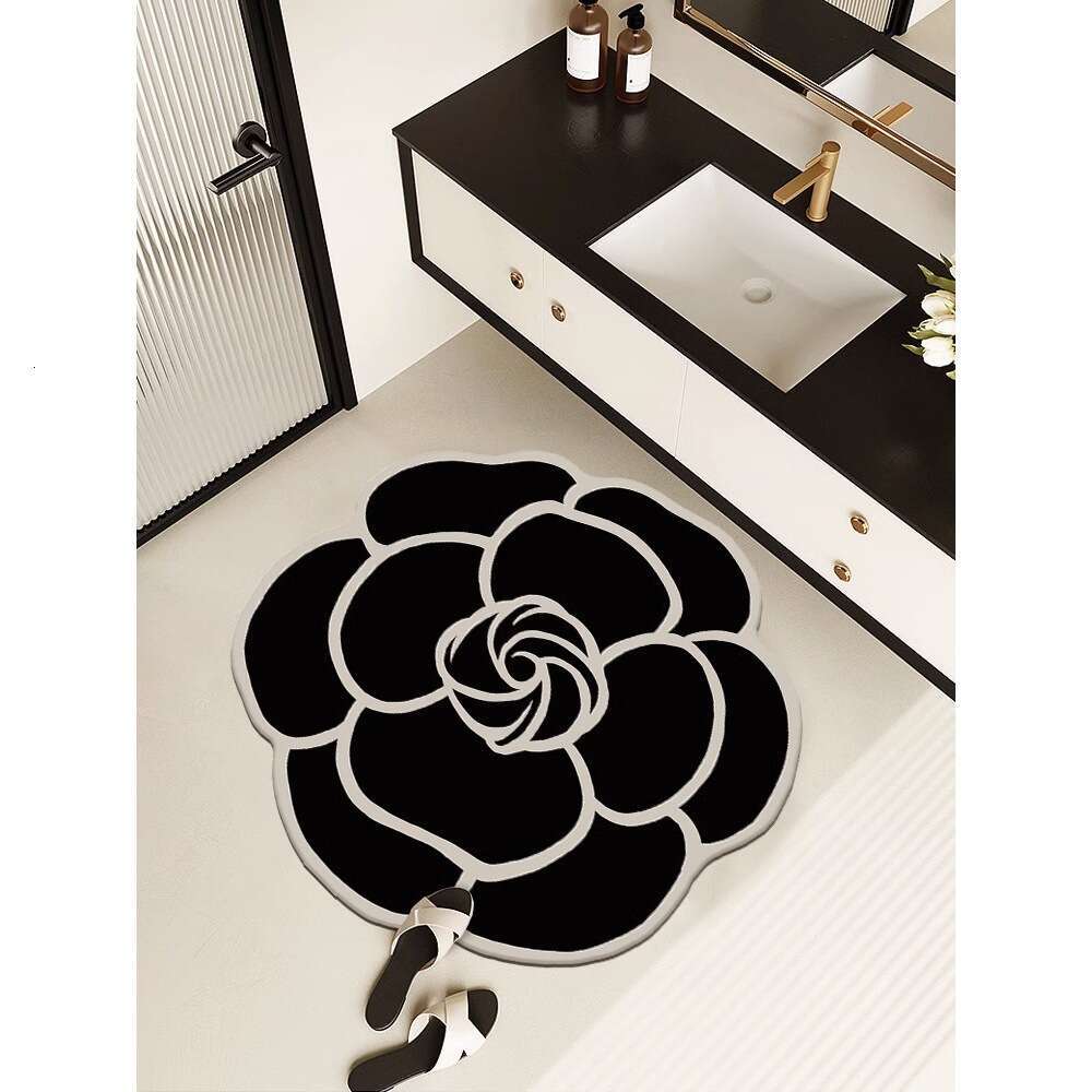 Light Luxury Floral Irregular Absorbent Bath Non-Slip French Camellia Cloakroom Foot Swivel Chair Mat