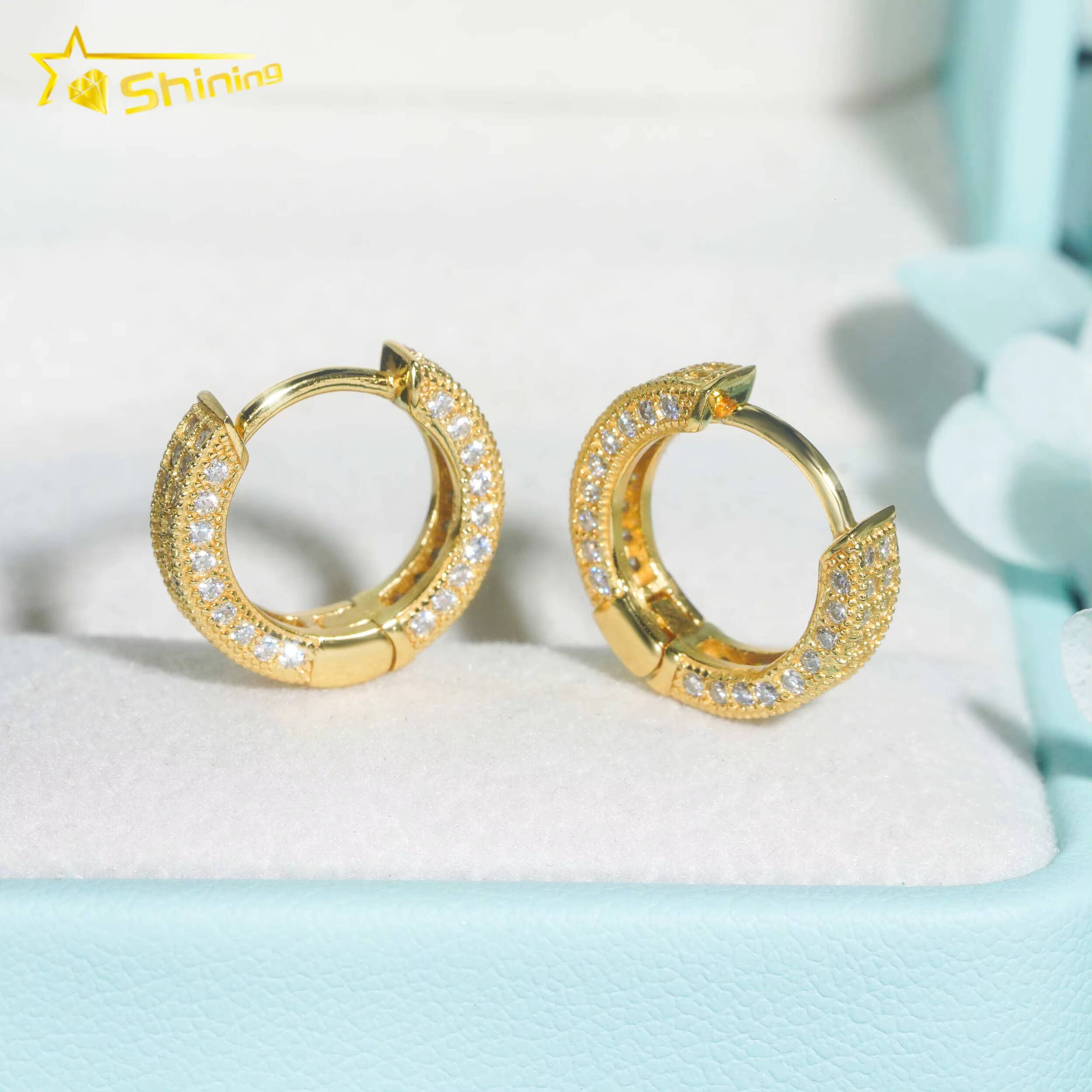 Factory Outlet Cheapest Price Gold Plated 925 Sterling Silver Iced Out VVS Diamond Moissanite Hoop Earrings Ready to Ship