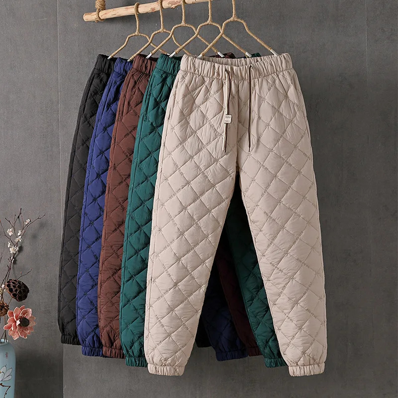 Women Winter Down Cotton Pants Large Size Thick Thermal Padded Quilted Casual Trousers Drawstring Elastic Waist Sweatpant M3XL 251226