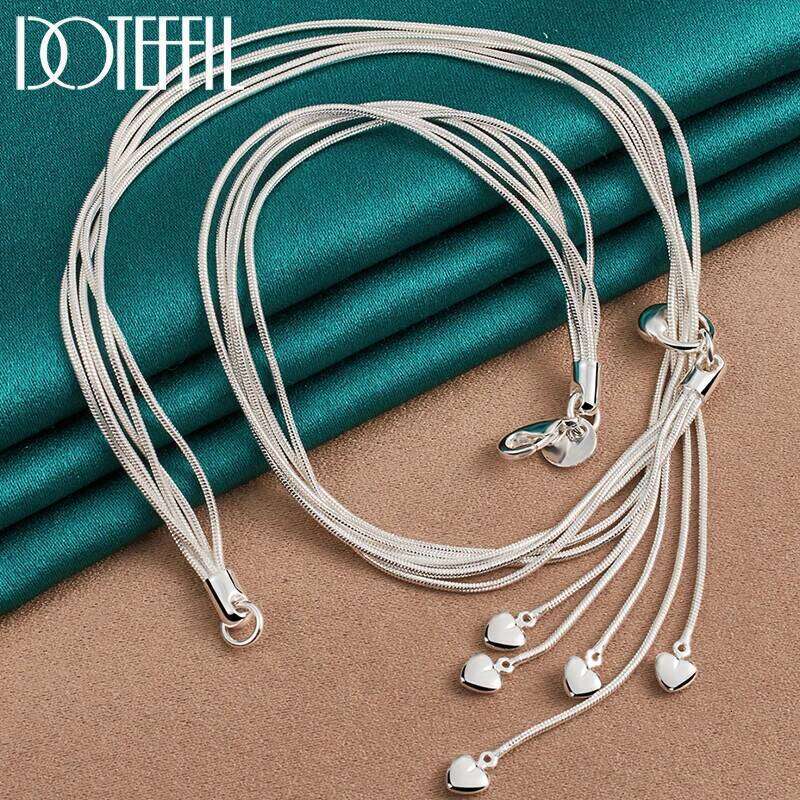 DOTEFFIL 925 Sterling Silver Five Snake Chain Heart Necklace For Woman Wedding Engagement Fashion Jewelry
