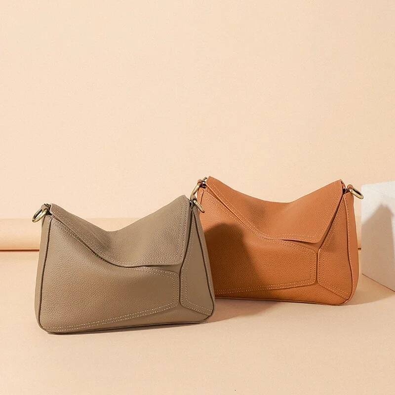 SIJIFSHANG Pure 100% Cowhide Leather Women's Geometric Solid Color Shoulder Bag For Ladies Large Capacity Pillow Crossbody Handbag Luxury
