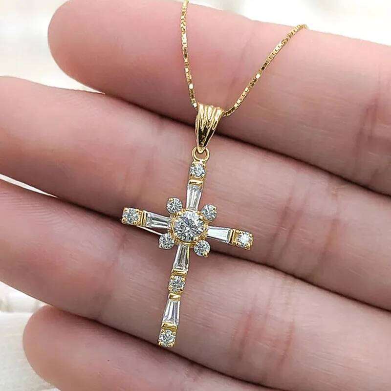 Fashion Cross for Women Exquisite Cubic Zirconia Pendant Necklace Female Jewelry Gift
