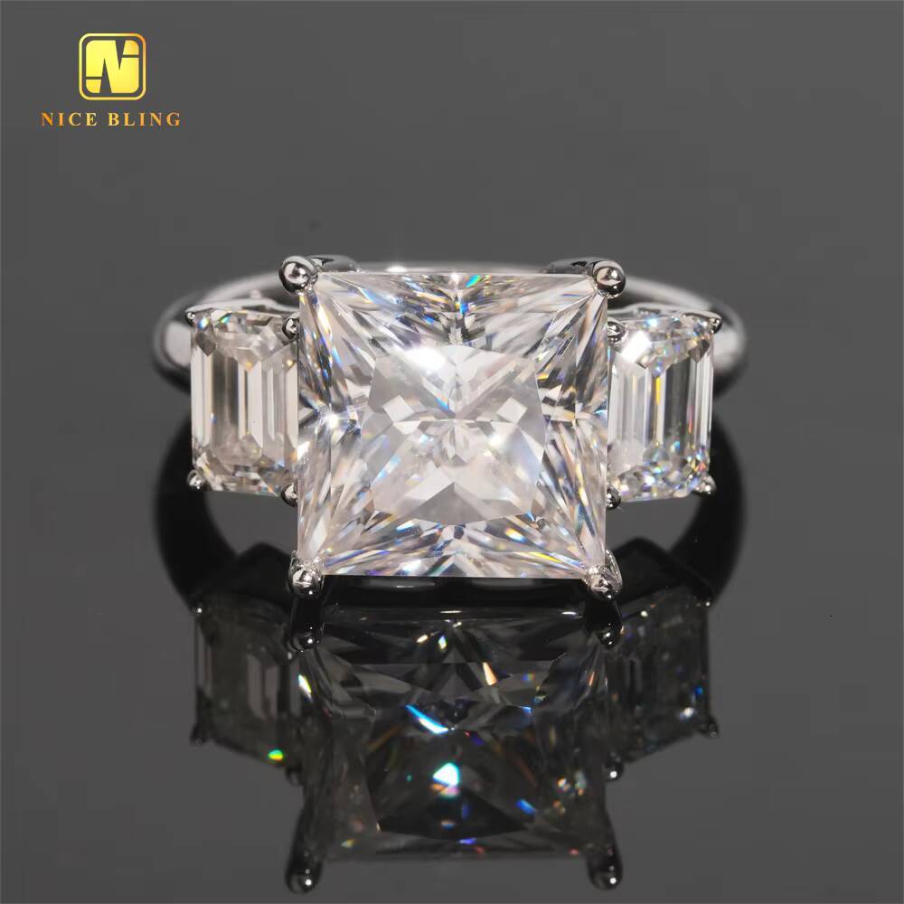 High Quality 10mm Princess Cut Diamond Wedding Rings Iced Out Women Jewelry 925 Silver Moissanite Engagement Ring for Women