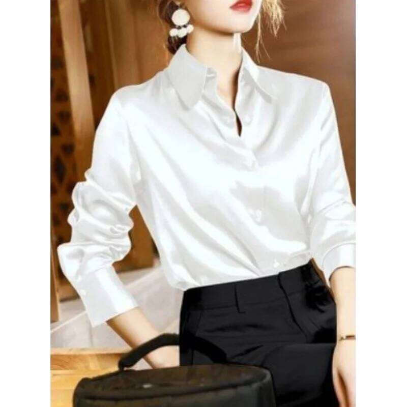 2024 Summer Trend Fashion Casual Elegant Satin Long Sleeved Shirt Office Women's Shirts And Blouses Slim Femal Clothes