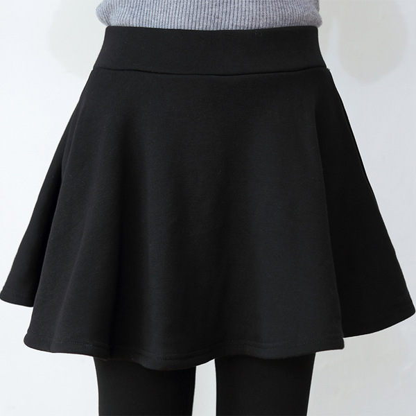 Women's Fleece-lined Layered Skirt Pants: Versatile Black Korean-style Ruffled Trousers for Spring & Autumn