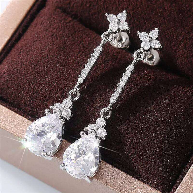 Flower Wedding for Women AAA Cubic Zirconia Aesthetic Female Dangle Earrings Party Trendy Jewelry