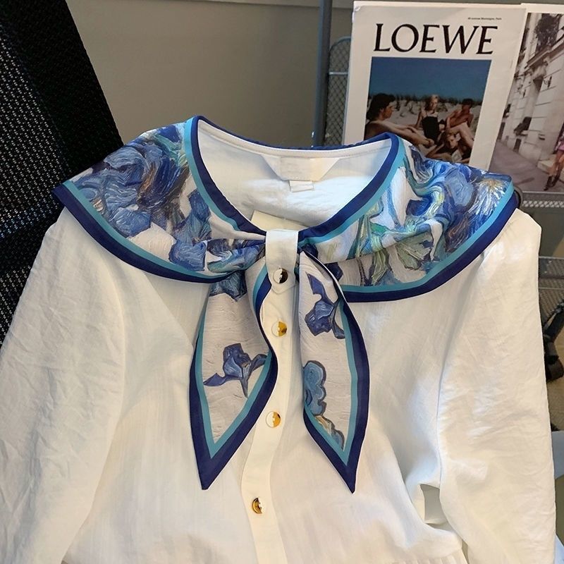 White Doll Collar Patchwork Shirt for Women Spring and Autumn French Style Unique and Chic Shirt 210417w