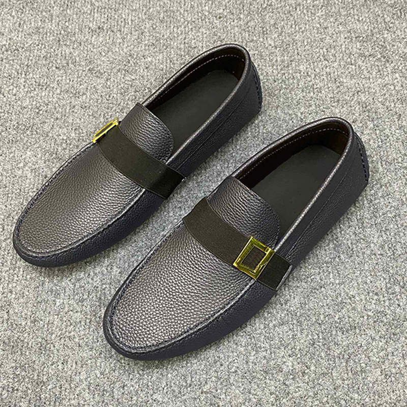 Designer Luxury Men Business Formal Leather Loafers Metal Buckle Slip On Flat Casual Shoes Loafers 821