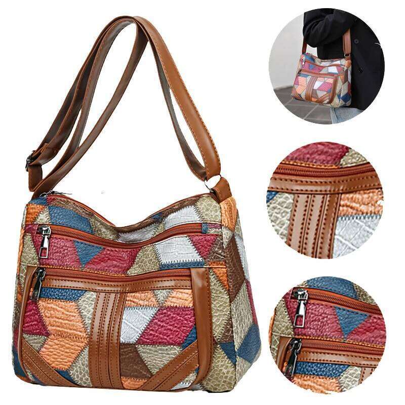 Neutral style men's and women's casual shoulder PU leather patchwork, crossbody bag, simple design