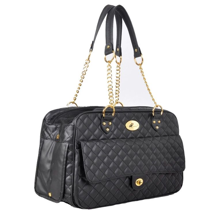 Dog Carrier Handbag with Large Pockets, Double Sided Breathable Mesh,Holds Up to 8lbs Quality PU Leather Pet Carrier, Airline Approved Puppy Carrier for Travel Black