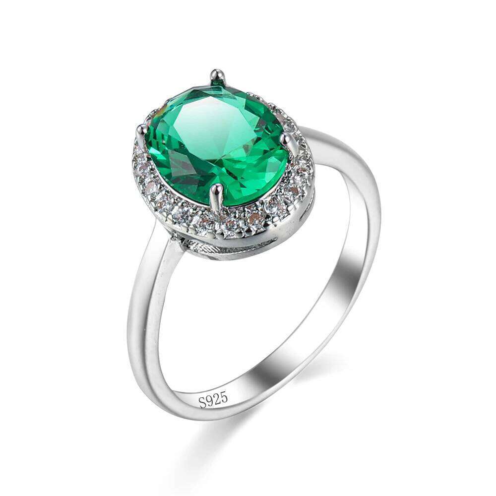 Simple Round Female Emerald Zircon Gemstone Silver Color Ring For Women Jewelry Prom Wedding Engagement Rings Gift
