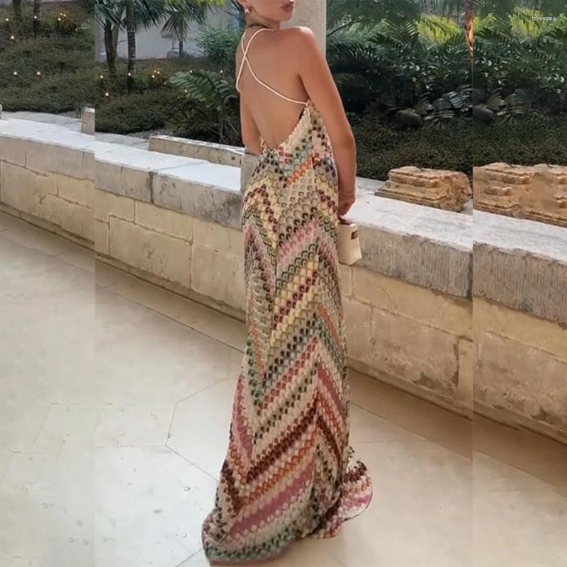 Women Beach Wear Sexy Backles Hit Color Chic Long Dresses Strapless Sleeveless Backless High Waist Elegant Spring Dress