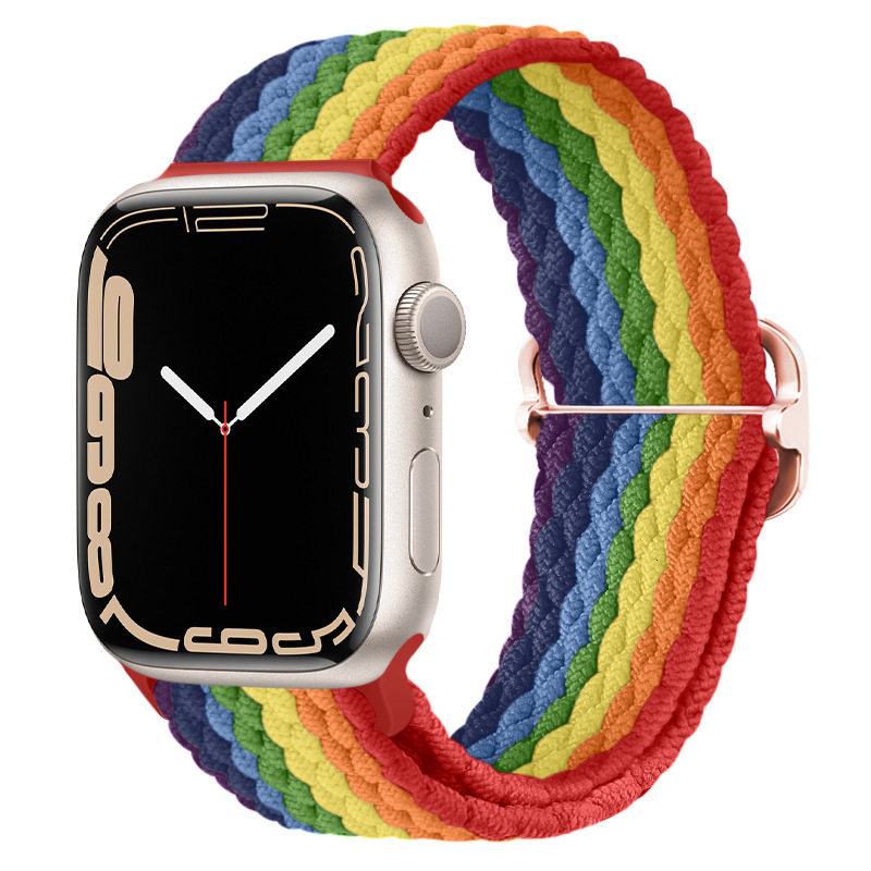 Compatible with Apple Watch Band Applewatch Striped Nylon Woven iWatch Rainbow Color Block Design