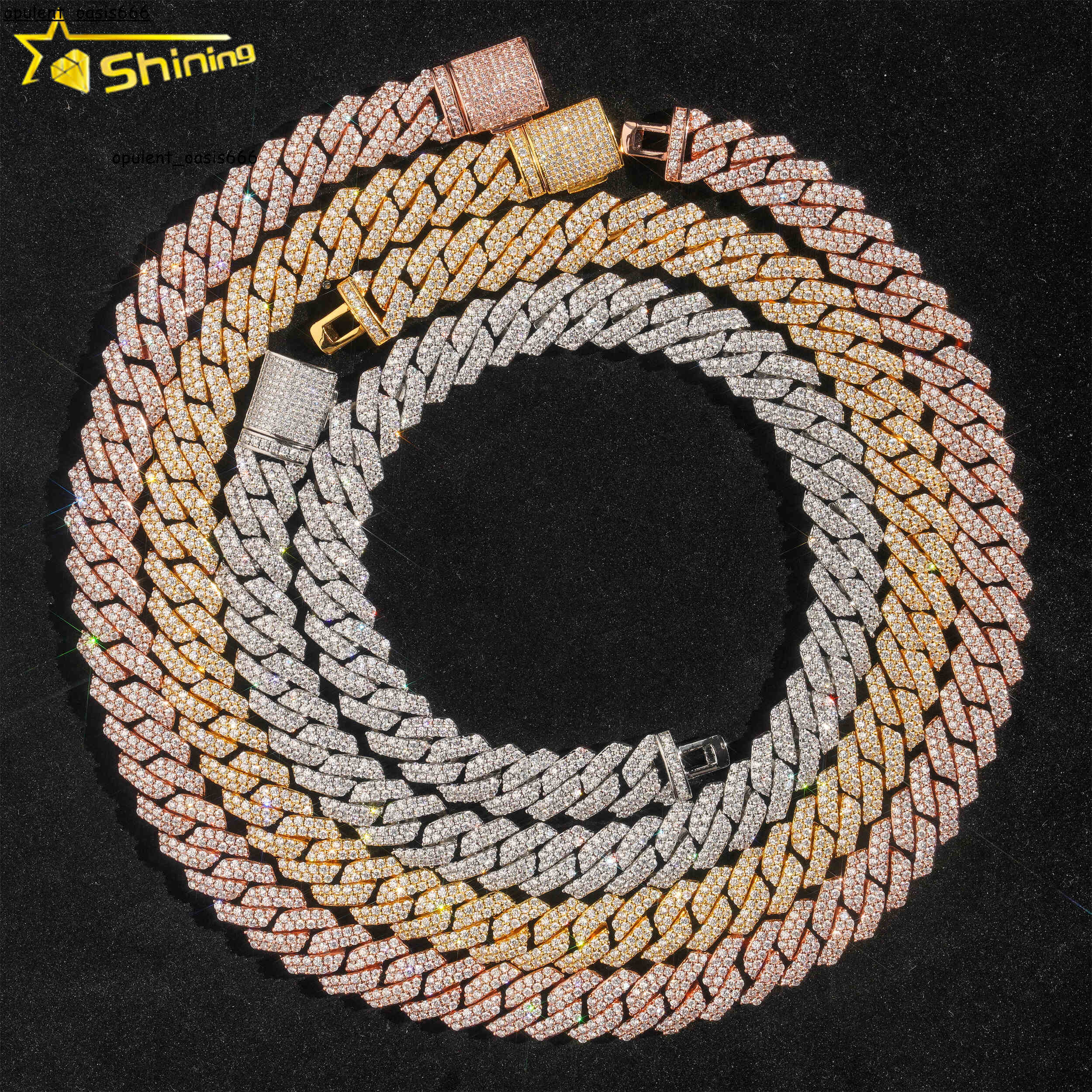 Shining Fashion Jewelry Hip Hop Cuban Chain 18k Gold Plated 14mm Width Brass AAAAA Moissanite Cuban Link Chain