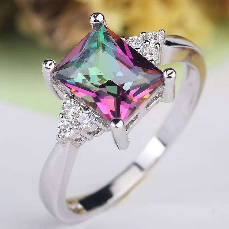 Fashion New Wholesale Mysterious Rainbow CZ & Purple Silver Color Ring Witth S Stamp Women Plata Jewelry