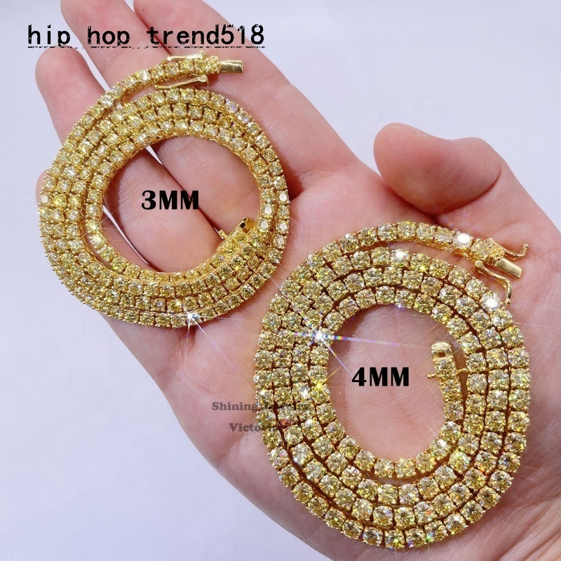 Sterling Silver 14k Yellow Gold GRA 3mm 4mm VVS Yellow Moissanite Tennis Chain