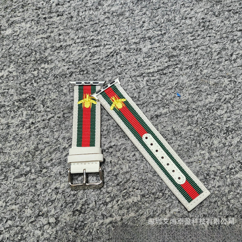 Compatible with Bee Red Green Striped Luxury Trendy Brand Apple Watch Nylon Strap Canvas S8 S7