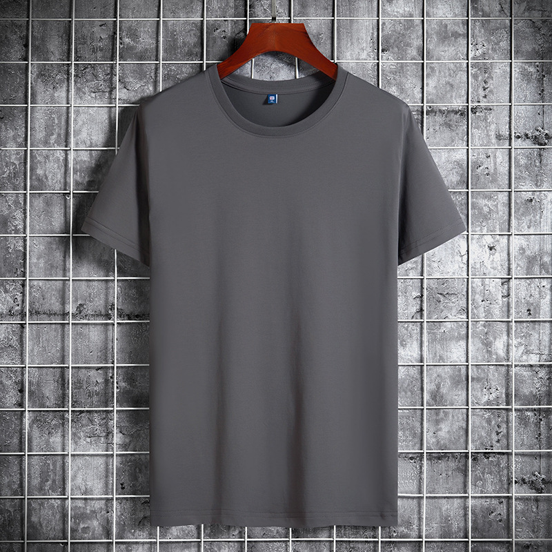 Modal Ice Silk Cotton Short Sleeve T-shirt for Men Solid Color Versatile Round Neck Lycra Stretch Casual Half Base Shirt