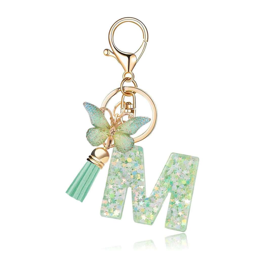 Personalized Resin Butterfly Keychain Letter Pendant Cute Gift for Women Bag Charm & Car Key Accessory XJ260106