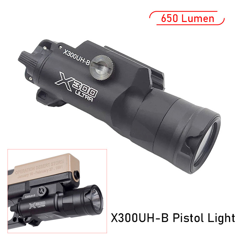 X300UH-B Pistol Light Ultra Output 650 Lumen Scout Lights Tactical LED Weapon Light Hunting Airsoft Flashlight 20mm Picatinny Rail Aluminum Construction
