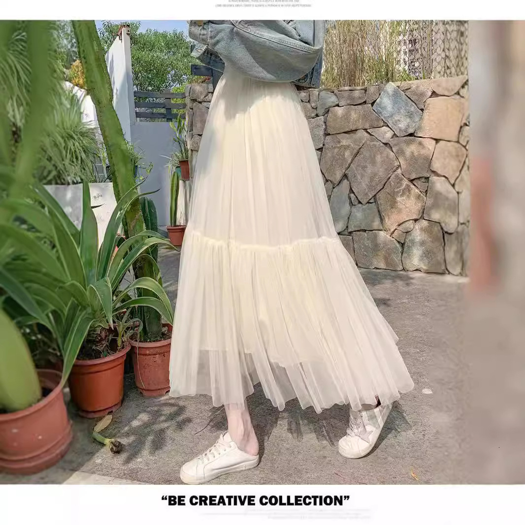Runway Soft Tulle Skirt Hand-made Maxi Long Pleated Skirts Vintage Petticoat Voile Jupes Falda 210621
