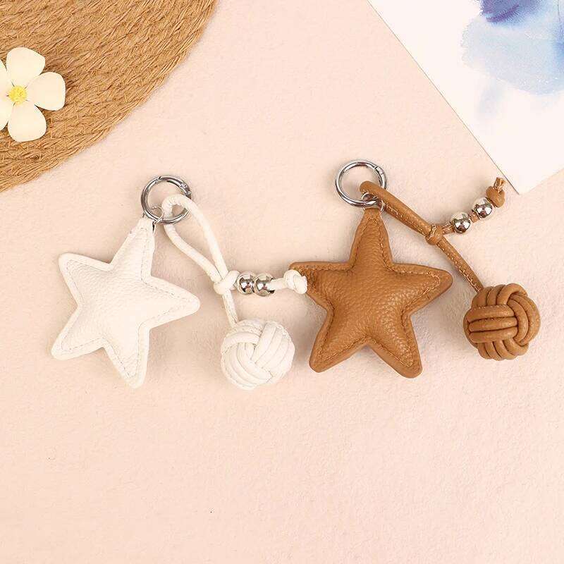 Fashion PU Leather Keychain Five-pointed Star Keyring Pendant Women Bag Charms Versatile Handbag Hanging Decoration XJ260106