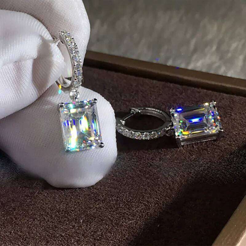 Classic Silver Color 4 Claws Square Shape Drop Earring For Women AAA Shine Cubic Zirconia Jewelry High Quality