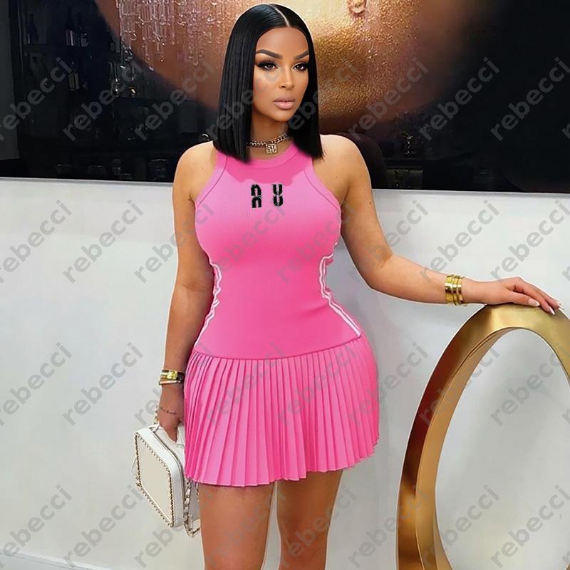 summer designer dress for women elegant Sexy vest tight striped pleated skirt casual womens sports skirts luxury sleeveless clothing 8 colors S-2XL CSD2601061