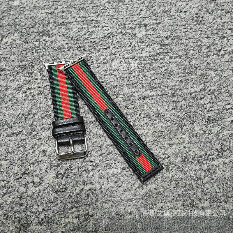 Compatible with Bee Red Green Striped Luxury Trendy Brand Apple Watch Nylon Strap Canvas S8 S7