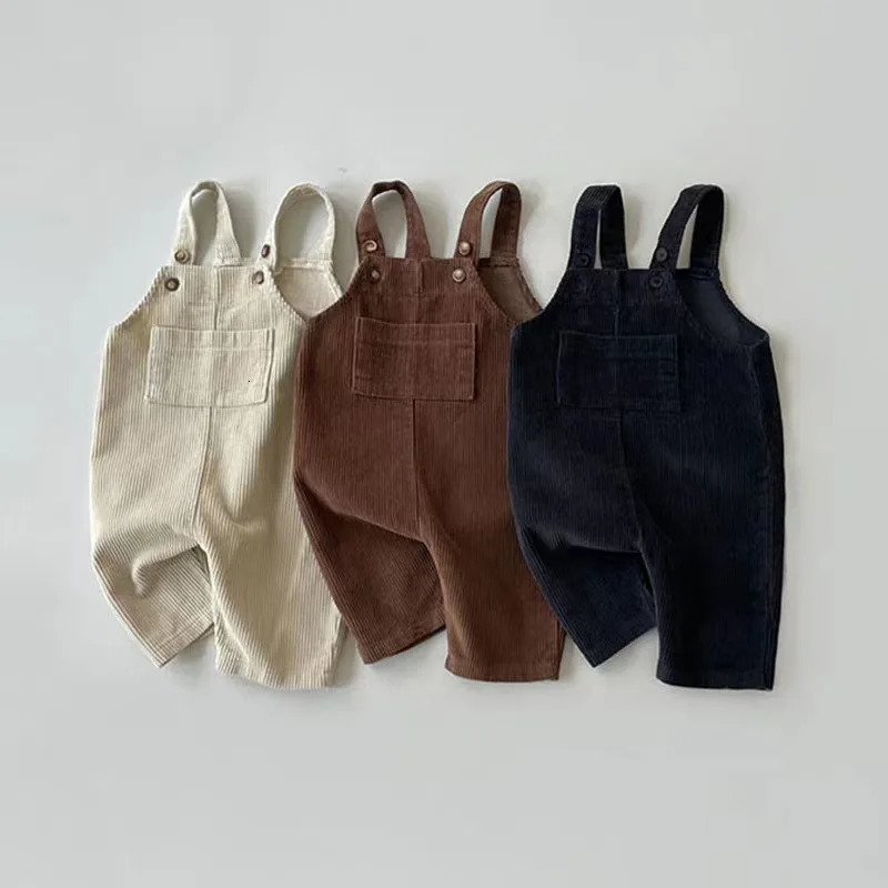 Spring Toddler Baby Boys Girls Solid Corduroy Suspander Romper Soft Kids Basic Playsuit Jumpsuit Clothing 260104