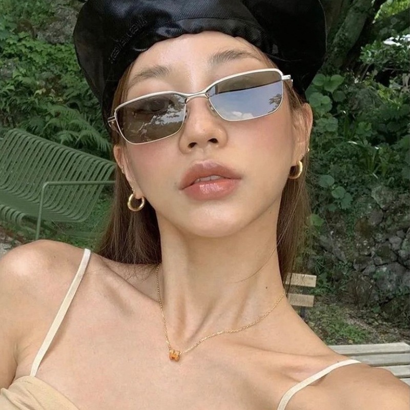 Vintage Narrow Frame GM Sunglasses for Women, Face, High-End Feel, Small Squa Frame, Dark Gen Sunglasses, Tndy Cool European and American Style, Pu