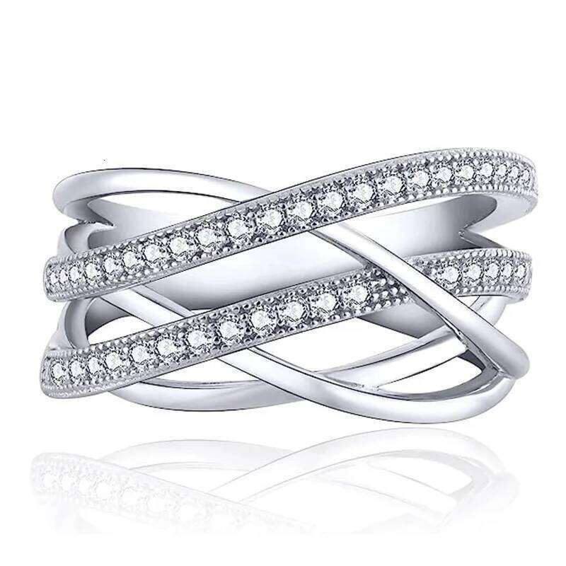 Trendy Modern Cross Design Ring Female Brilliant Zirconia Finger Jewelry for Daily Party Fashion Accessories