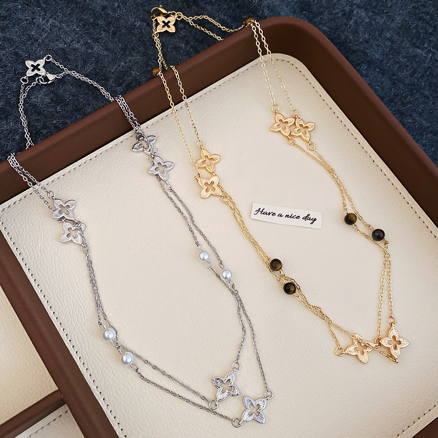 Inlaid Diamond Tiger Eye Stone Cross Pearl Necklace Design Sweater Light Luxury High-end Neck Chain for Women - view 7