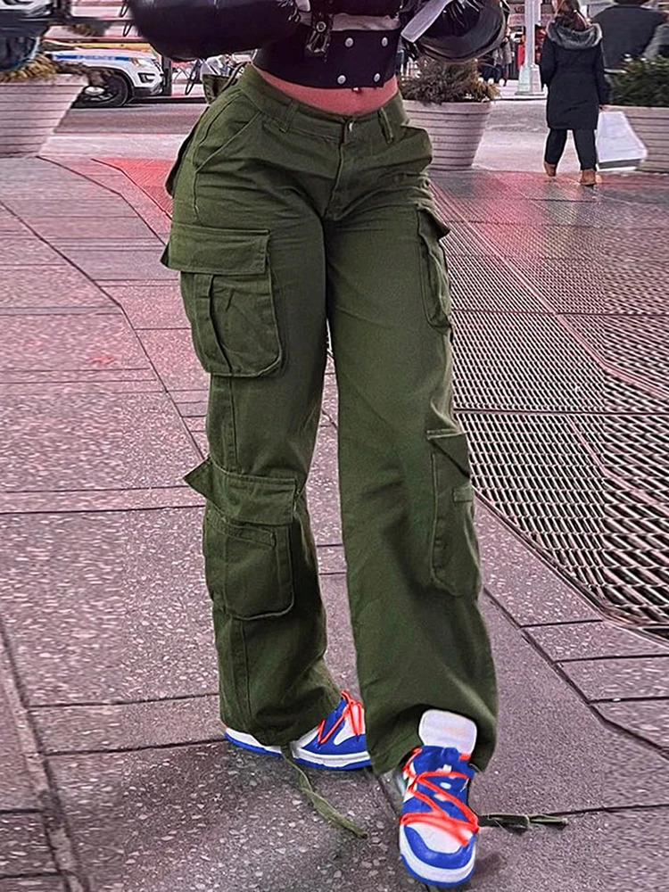 Womens Denim Cargo Pants Retro Loose Trousers Multi Pocket Hip Hop Jeans Streetwear Wide Leg Casual Straight TC708321 260106