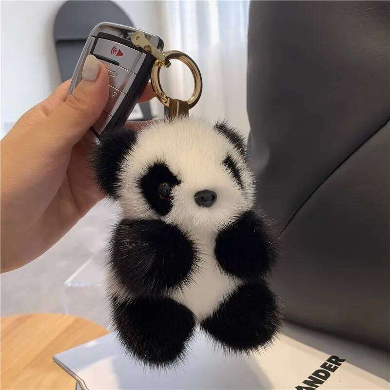 Pompom Panda Key Ring Women,Adorable Bag Charms Purse Accessories Handbags, Car keychain, Gift for Girlfriend XJ260106
