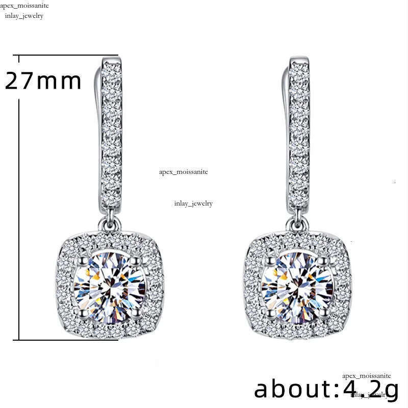 Classical Designer 18K White Gold Plated Square Shape Cubic Zirconia Clip on for Women Sapphire Crystal Diamond Drop Earrings Dangle Earring Anti-allergy c4