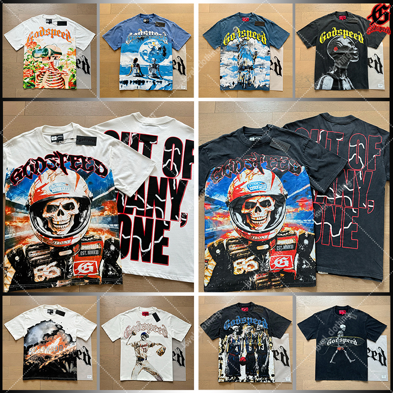 Godspeed shirt Designer men's T-shirt Men's Women's T-shirt Fashion Couple Clothing Washed lettering casual street wear Red Green Graffiti Godspeeds t shirt EU size S-XL