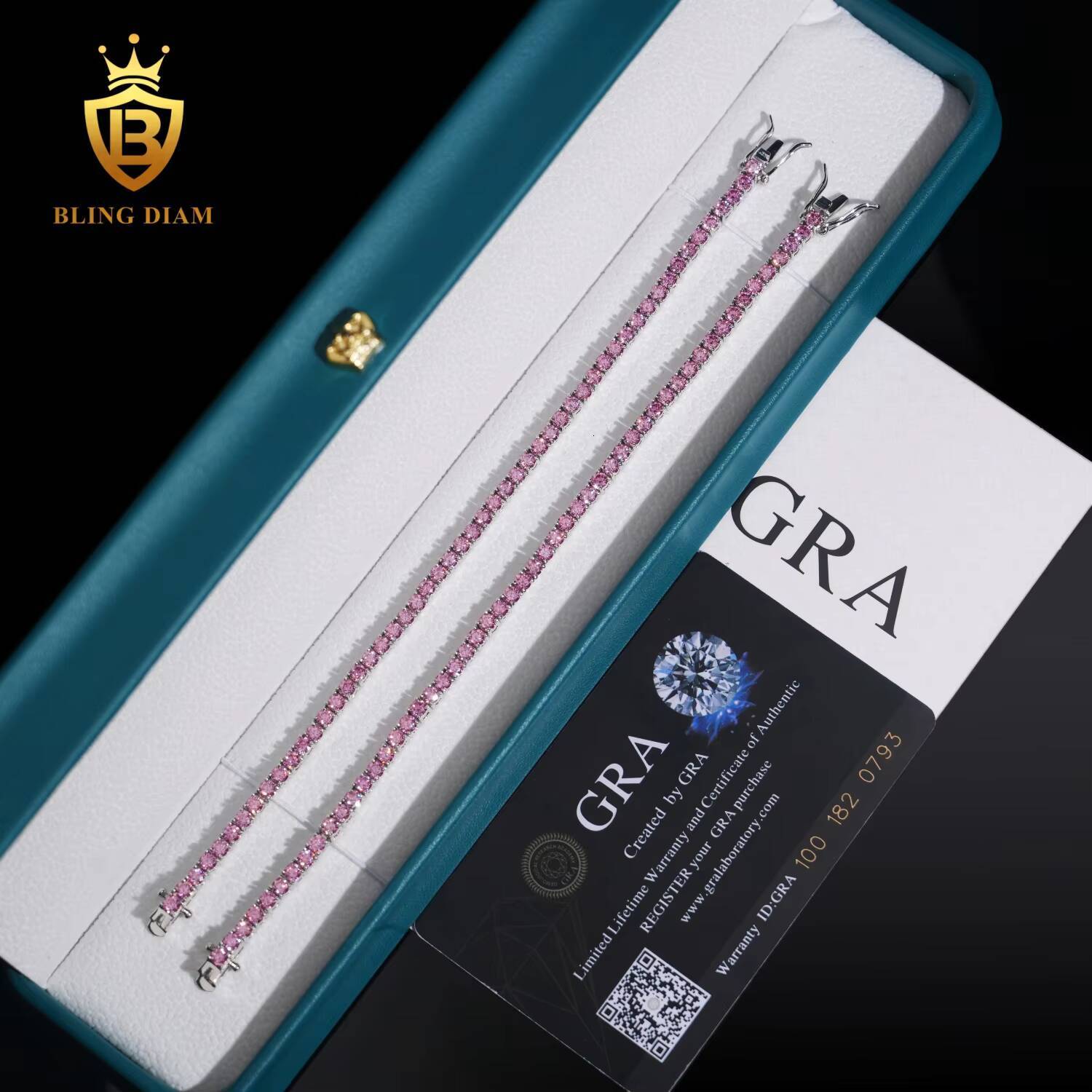 Wholesale Price 925 Sterling Silver Iced Out Hip Hop Jewelry Pink Moissanite 3mm 4mm 5mm Tennis Chain Necklace