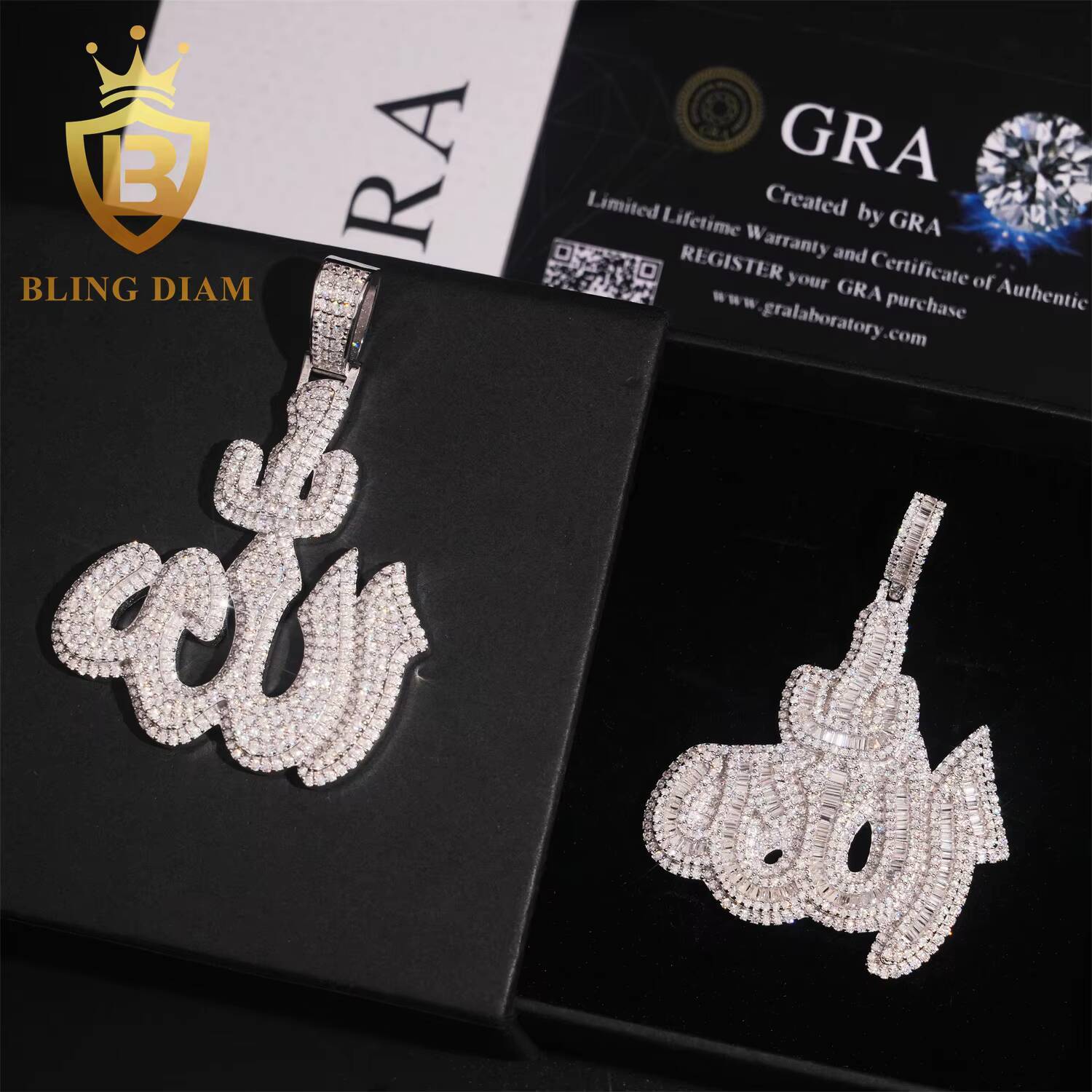 Hip Hop Jewelry Allah Pendant Moissanite Diamond Charm Pendants Baguette Iced Out Rapper Pendant 925 Silver