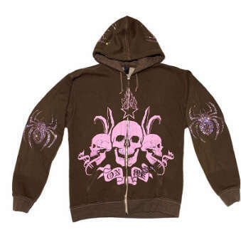 Street Hip-Hop Gothic Y2K Black Zipper Hoodie for Women 2025 Rock Harajuku Sweatshirt Jacket